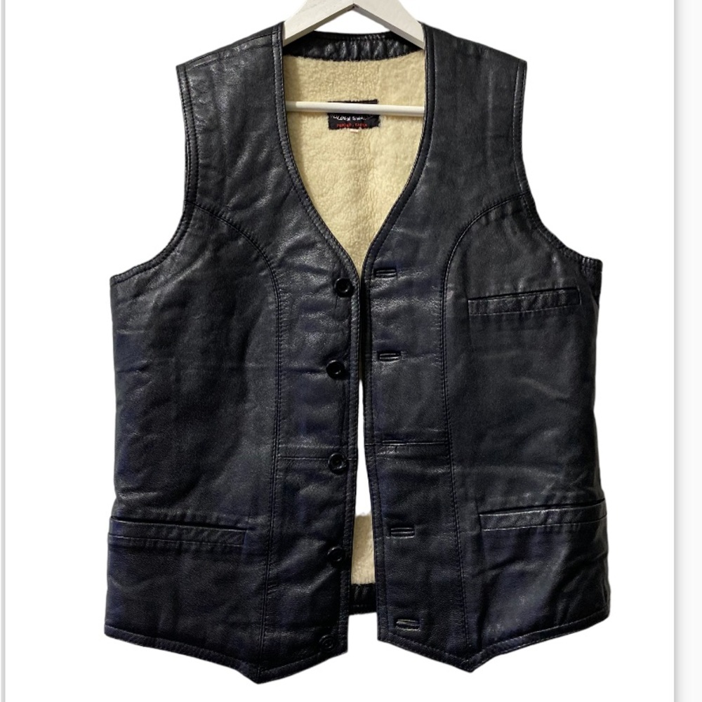 Golden Swallow Vintage Chinese Black Leather Vest Size M